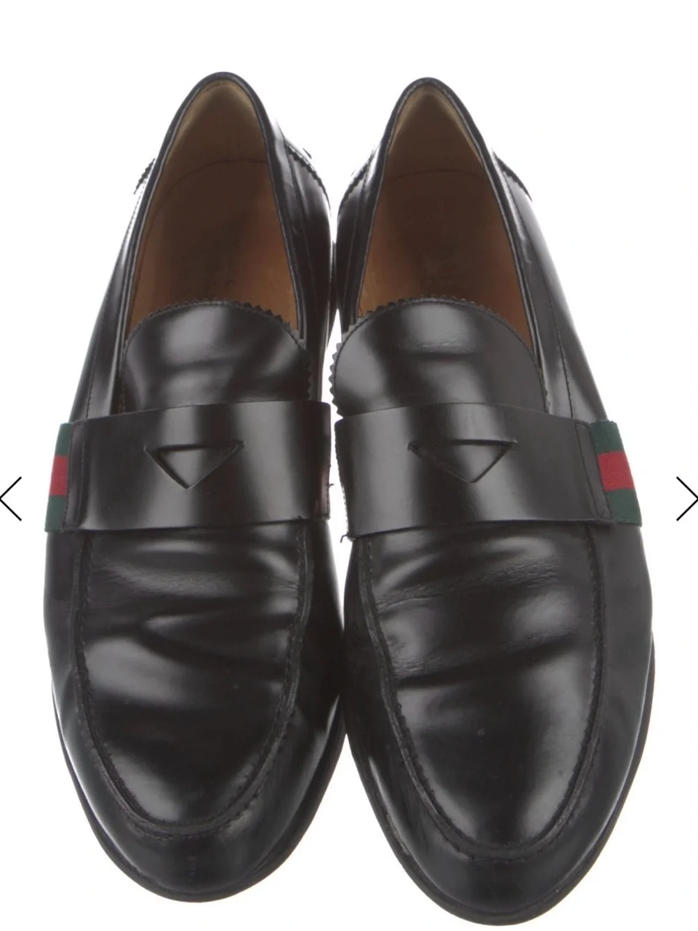 Gucci | Shoes | Gucci Black Leather Penny Loafers With Green  display picture 1